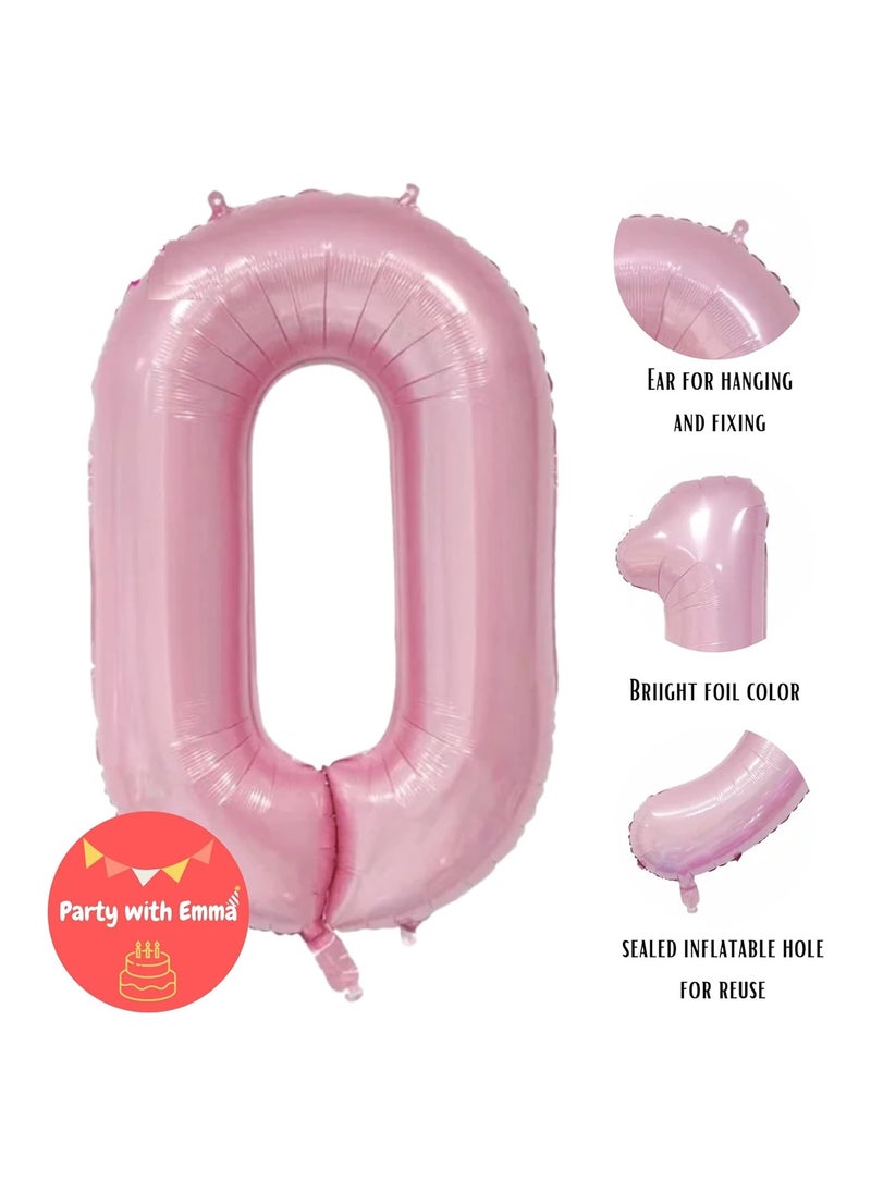Party with Emma Pink Number Balloons 40 Inch Birthday Foil Balloon Party Decorations Supplies Wedding Bachelorette Birthday Bridal Shower Graduation Anniversary Celebration Decoration Fly with Helium (Number 0)  - Image 2