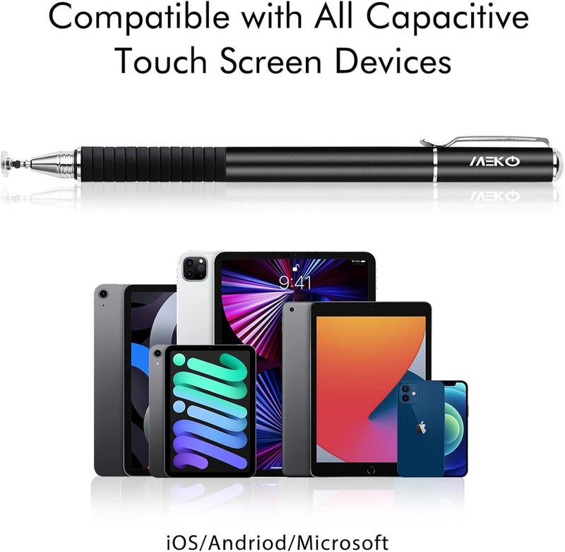 MEKO Disc Fine Drawing Stylus Pens 2 in 1 Precision for All Capacitive Touch Screens Cell Phones, Tablets, Laptops Bundle 6 Replacement Tips - 2 Pcs (Black/Purple) - Image 4