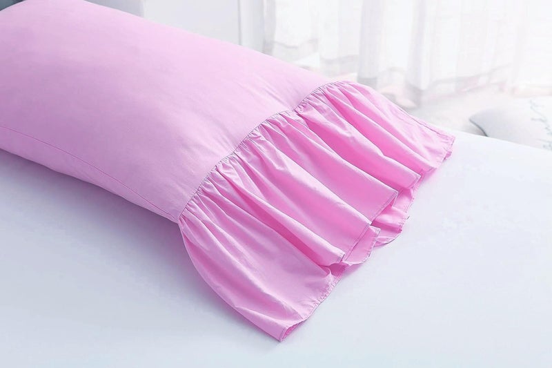 Meaning4 2-Pack Lilac Pink Pillow Cases Shams Covers with Long Ruffles Mermaid Fishtail Pure Cotton King Size 20""X36"" Boudoir - Image 5