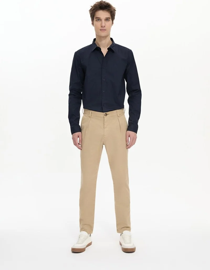 Basic Gabardine Regular Beige Trousers