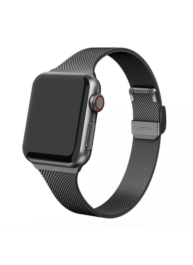 Generic - Watch 8/7/se/6/5/4321 Milanese Buckle Small Waist Steel Strap Watch Band Compatible All Models-Color:42/44/45/46/49mm Black - Image 1
