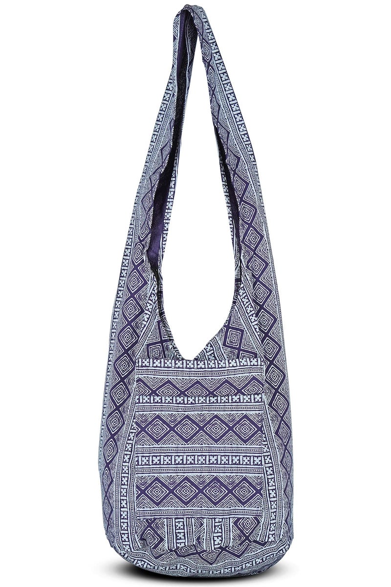 Your Cozy Boho Crossbody Bag for Women â€“ Handmade Cotton Sling Bag Lightweight Unisex Travel Purse with Zipper (Indigo) - Image 1