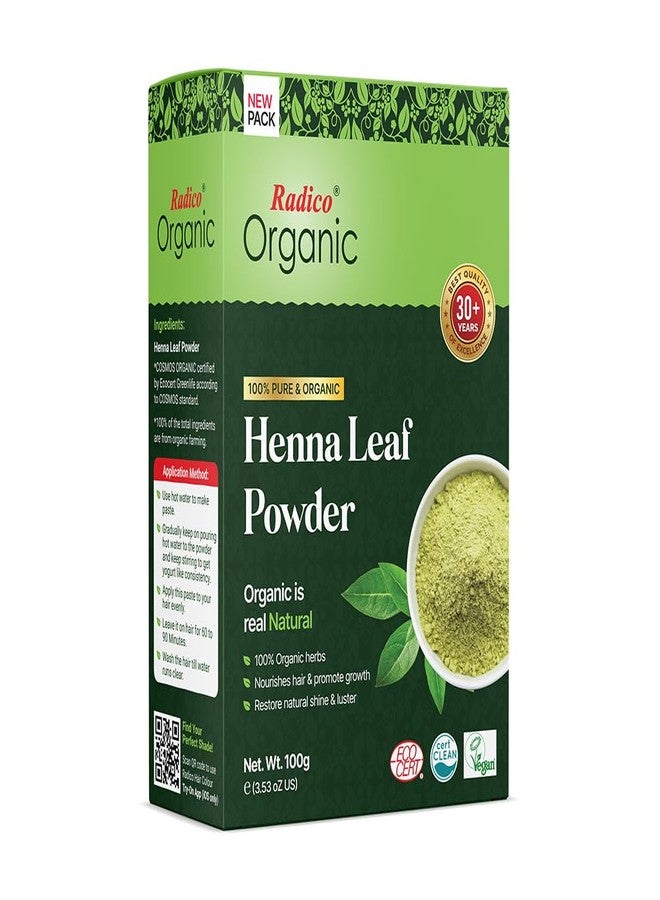 Radico Organic Henna Hair Treatment Powder - 100% Organic & Natural Herbs For Soft, Shiny & Healthy Hair, Prevents Dandruff & Thinning (100g)