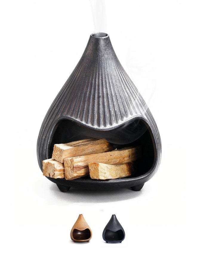 LuciPaw Retro Ceramic Palo Santo Holder, Sage Smudge Burner, Mini Fireplace Mount Fuji Chimney Incense Ash Catcher, Boho Zen Meditation Home Decor Gift (Matte Black) - Image 1