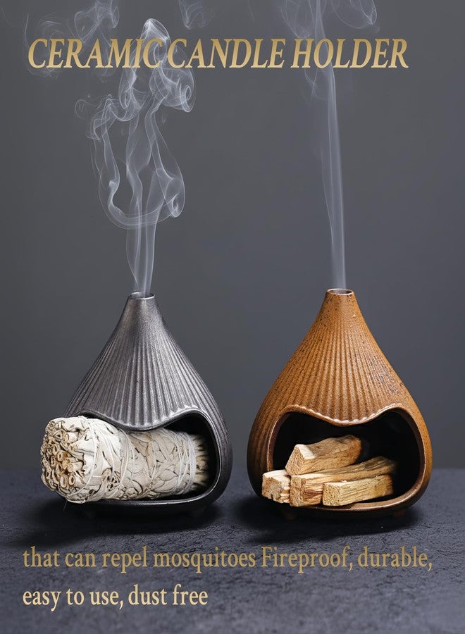 LuciPaw Retro Ceramic Palo Santo Holder, Sage Smudge Burner, Mini Fireplace Mount Fuji Chimney Incense Ash Catcher, Boho Zen Meditation Home Decor Gift (Matte Black) - Image 3
