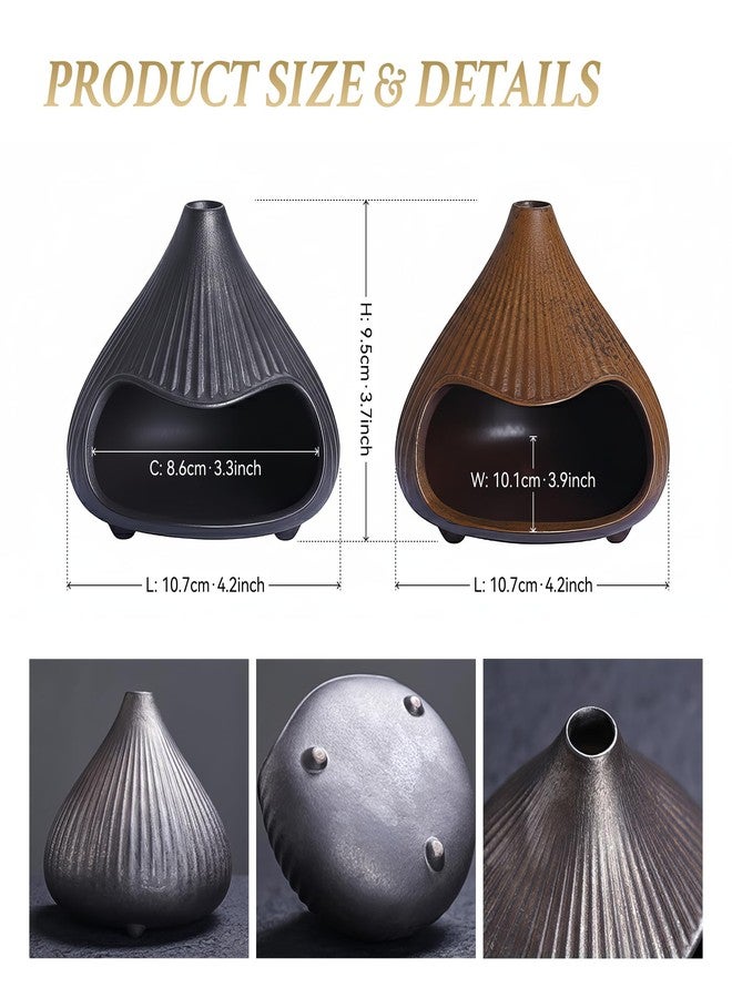 LuciPaw Retro Ceramic Palo Santo Holder, Sage Smudge Burner, Mini Fireplace Mount Fuji Chimney Incense Ash Catcher, Boho Zen Meditation Home Decor Gift (Matte Black) - Image 2