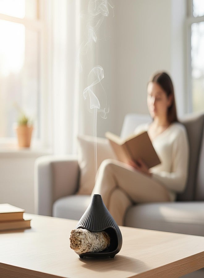 LuciPaw Retro Ceramic Palo Santo Holder, Sage Smudge Burner, Mini Fireplace Mount Fuji Chimney Incense Ash Catcher, Boho Zen Meditation Home Decor Gift (Matte Black) - Image 4