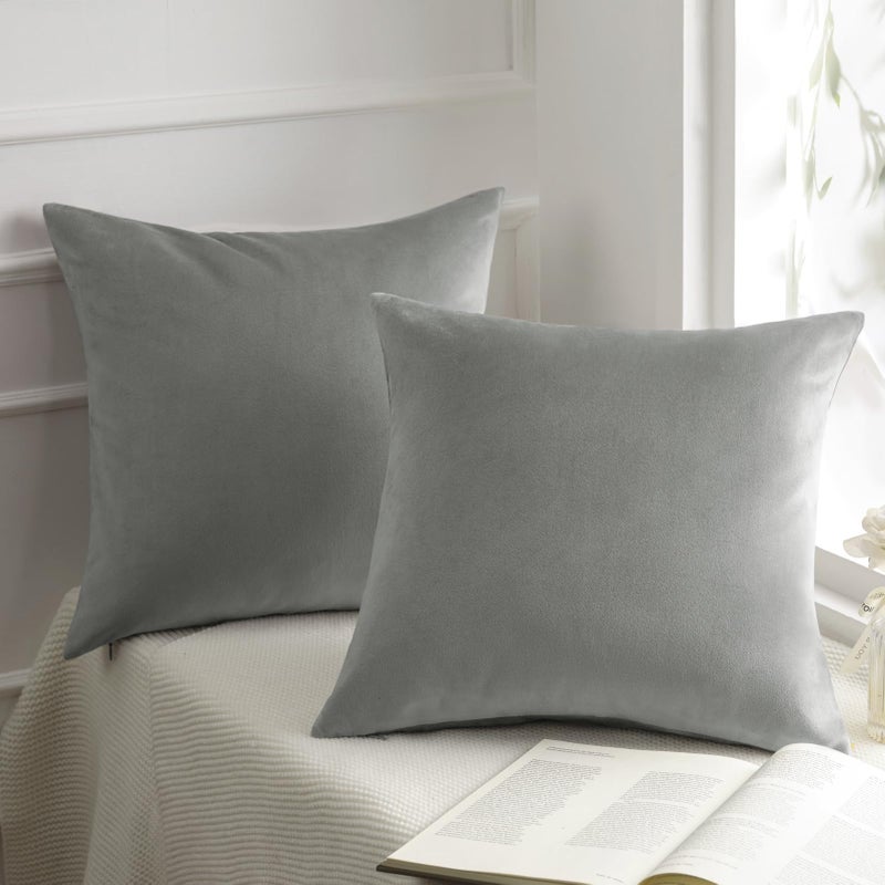 Phantoscope Pack of 2 Velvet Decorative Throw Decorative Pillow Cover Soft Solid Square Cushion Case for Couch Mist Grey 20 x 20 inches 50 x 50 cm - Image 1