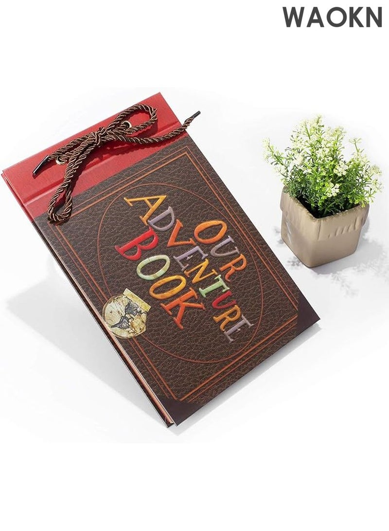 دبليو أيه أو كي أن ألبوم صور قصاصات، كتاب قصاصات مغامراتنا، كلمات منقوشة على غلاف صلب، ألبوم قصاصات سفر للذكرى السنوية، الزفاف، السفر، حفلات استقبال المولود، إلخ (كتاب مغامرات) أحمر - Image 2