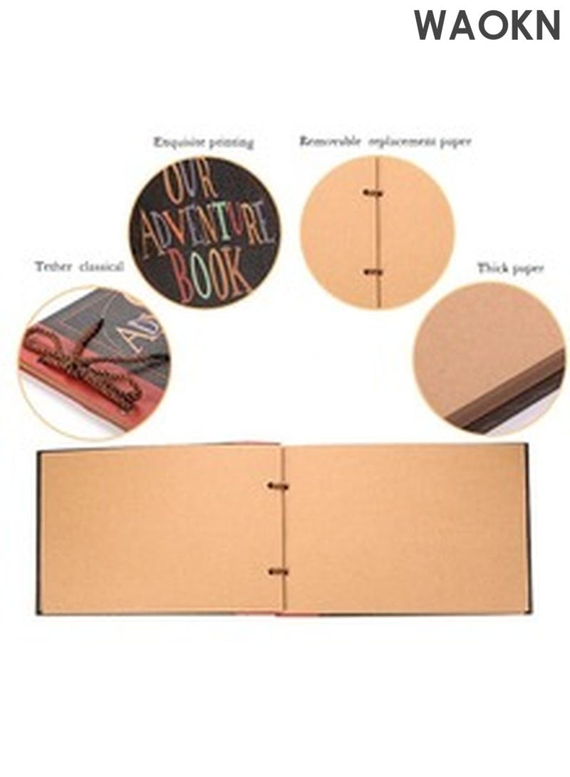 دبليو أيه أو كي أن ألبوم صور قصاصات، كتاب قصاصات مغامراتنا، كلمات منقوشة على غلاف صلب، ألبوم قصاصات سفر للذكرى السنوية، الزفاف، السفر، حفلات استقبال المولود، إلخ (كتاب مغامرات) أحمر - Image 5