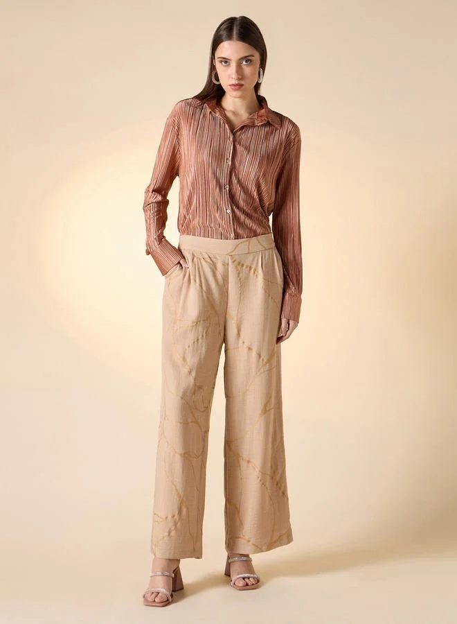 Iconic Iconic Foil Print Wide Leg Pants with Pockets
