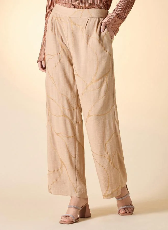 Iconic Iconic Foil Print Wide Leg Pants with Pockets