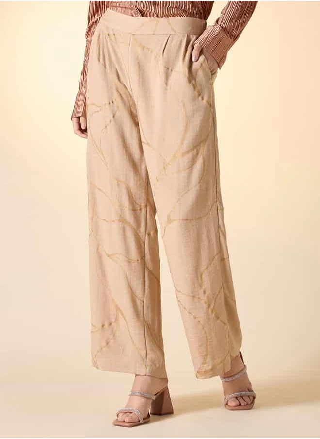 ايكونيك Iconic Foil Print Wide Leg Pants with Pockets