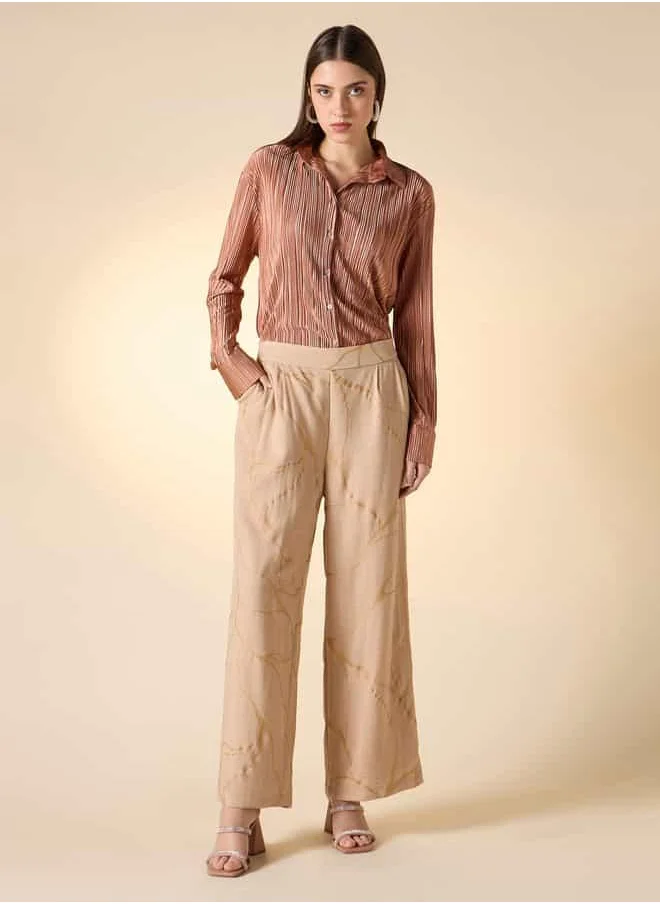 ايكونيك Iconic Foil Print Wide Leg Pants with Pockets