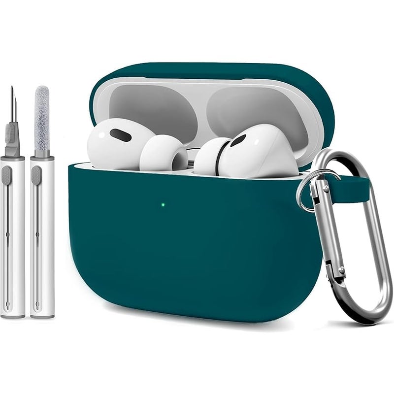 Woyinger Full-Coverage dustproof Design for AirPods Pro 3 Case Cover with Cleaner Kit, Soft Silicone Cover for AirPods Pro 3rd Generation Comes with Keychain,Suitable for 3rd Generation,Pine Green - Image 1