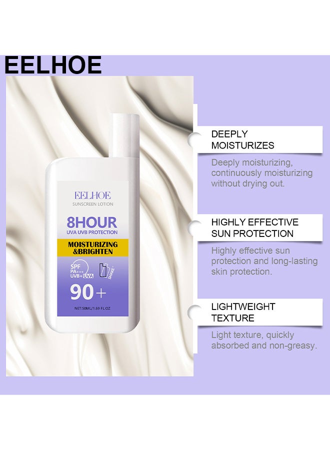 إيلهو لوشن واقي من الشمس SPF 90 + PA +++ ، مقاوم للماء والعرق يدوم طويلا 8 ساعات حماية من الأشعة فوق البنفسجية + UVA واقي من الشمس ، واقي من الشمس مرطب ومشرق يحمي البشرة ، 50 مل - Image 4