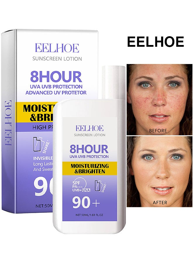 إيلهو لوشن واقي من الشمس SPF 90 + PA +++ ، مقاوم للماء والعرق يدوم طويلا 8 ساعات حماية من الأشعة فوق البنفسجية + UVA واقي من الشمس ، واقي من الشمس مرطب ومشرق يحمي البشرة ، 50 مل - Image 1