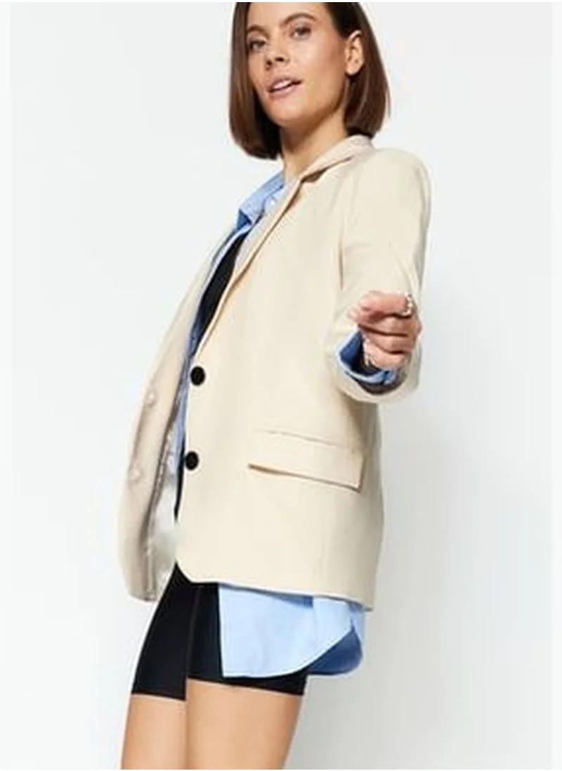trendyol Stone Woven Blazer Jacket with Regular Lined TWOSS22CE0104