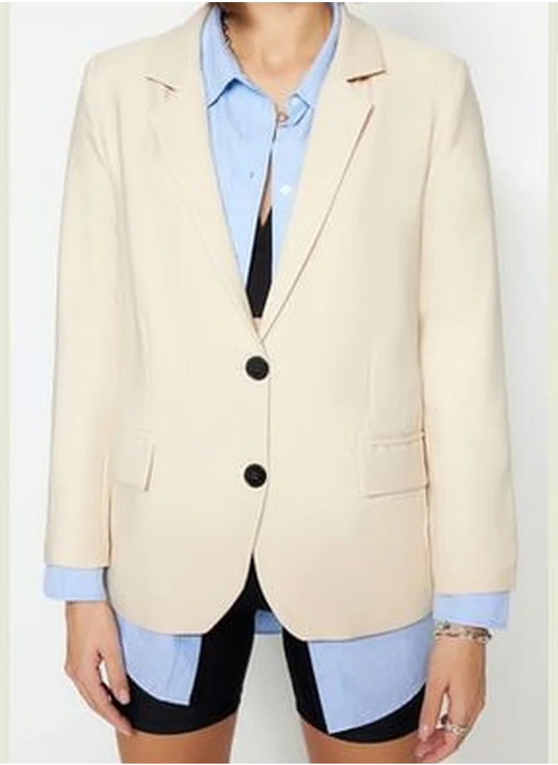 trendyol Stone Woven Blazer Jacket with Regular Lined TWOSS22CE0104
