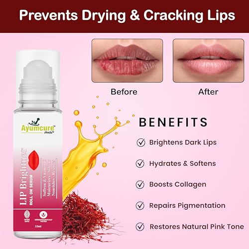 Ayumcure Lip Brightener Roll On Serum | With Saffron & Vitamin C | Moisturizes, Softens & Restores Natural Lip Color | Dermatologically Tested | Made Safe | 10ml | For Men & Women - Image 2