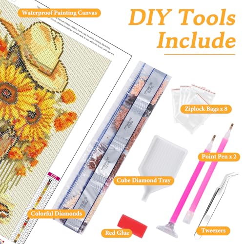 Okarina Diamond Art Kits for Adults Cowboy Boot, DIY 5D Diamond Painting Kit for Beginners Sunflower, Cowboy Hat Full Round Drill Gem Art Dots for Adults, Perfect for Home Wall Decor 12X16 Inch - Image 5