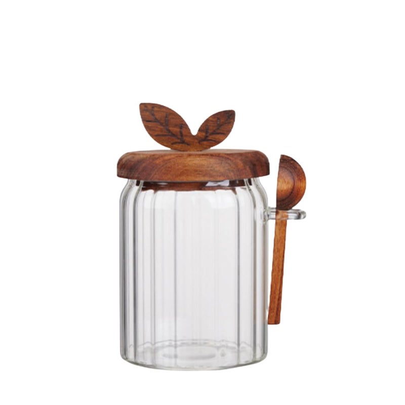 ANSQU Glass Jar with Wooden Lid and Spoon, 20.3oz Glass Food Storage Containers Coffee Jar Coffee Grounds Container, Coffee Canister holds up to 7.4oz Coffee Beans - Image 1