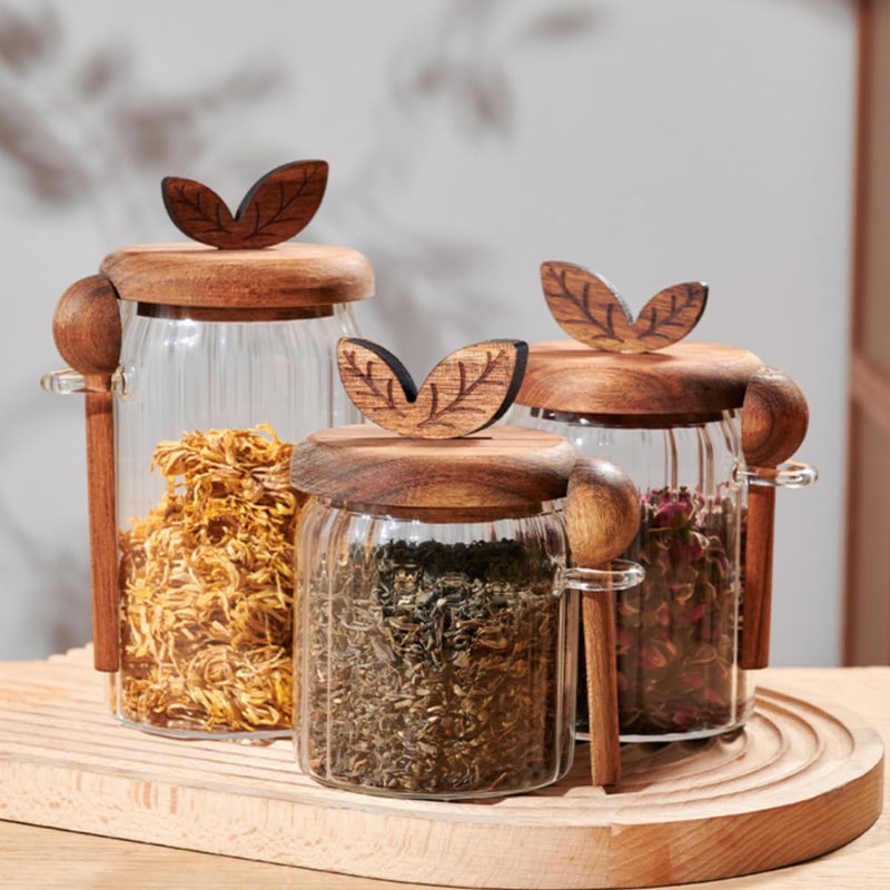 ANSQU Glass Jar with Wooden Lid and Spoon, 20.3oz Glass Food Storage Containers Coffee Jar Coffee Grounds Container, Coffee Canister holds up to 7.4oz Coffee Beans - Image 5