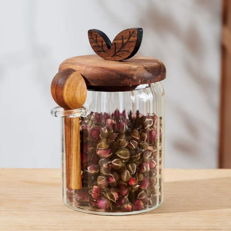 ANSQU Glass Jar with Wooden Lid and Spoon, 20.3oz Glass Food Storage Containers Coffee Jar Coffee Grounds Container, Coffee Canister holds up to 7.4oz Coffee Beans - Image 3