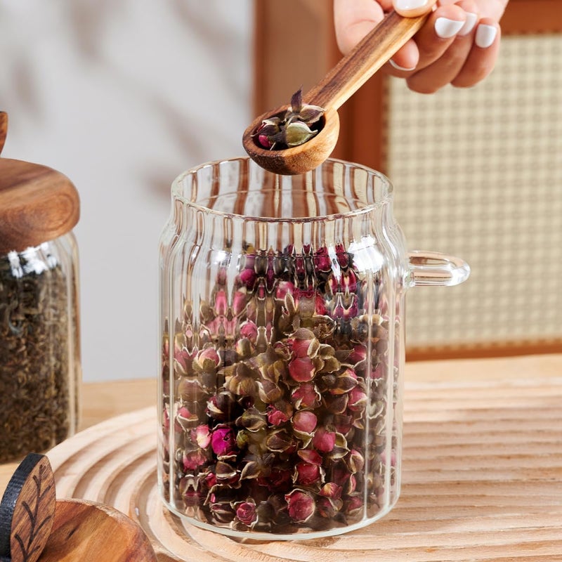 ANSQU Glass Jar with Wooden Lid and Spoon, 20.3oz Glass Food Storage Containers Coffee Jar Coffee Grounds Container, Coffee Canister holds up to 7.4oz Coffee Beans - Image 4