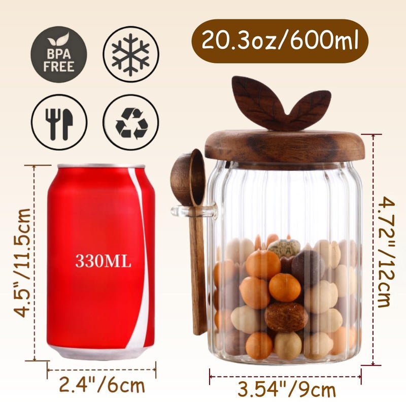 ANSQU Glass Jar with Wooden Lid and Spoon, 20.3oz Glass Food Storage Containers Coffee Jar Coffee Grounds Container, Coffee Canister holds up to 7.4oz Coffee Beans - Image 2