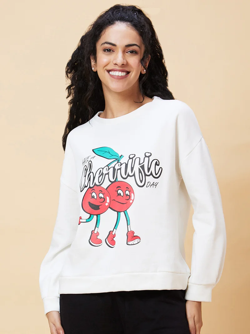 globus Globus Women White Typography Printed Pullover