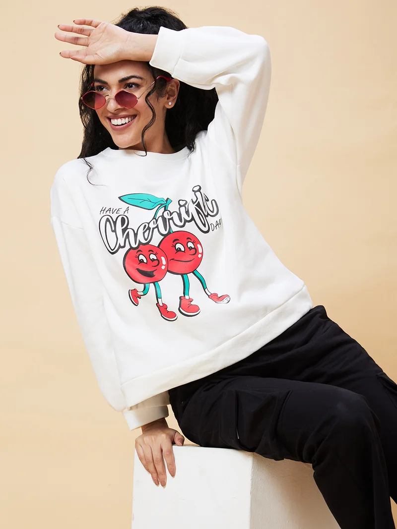 globus Globus Women White Typography Printed Pullover