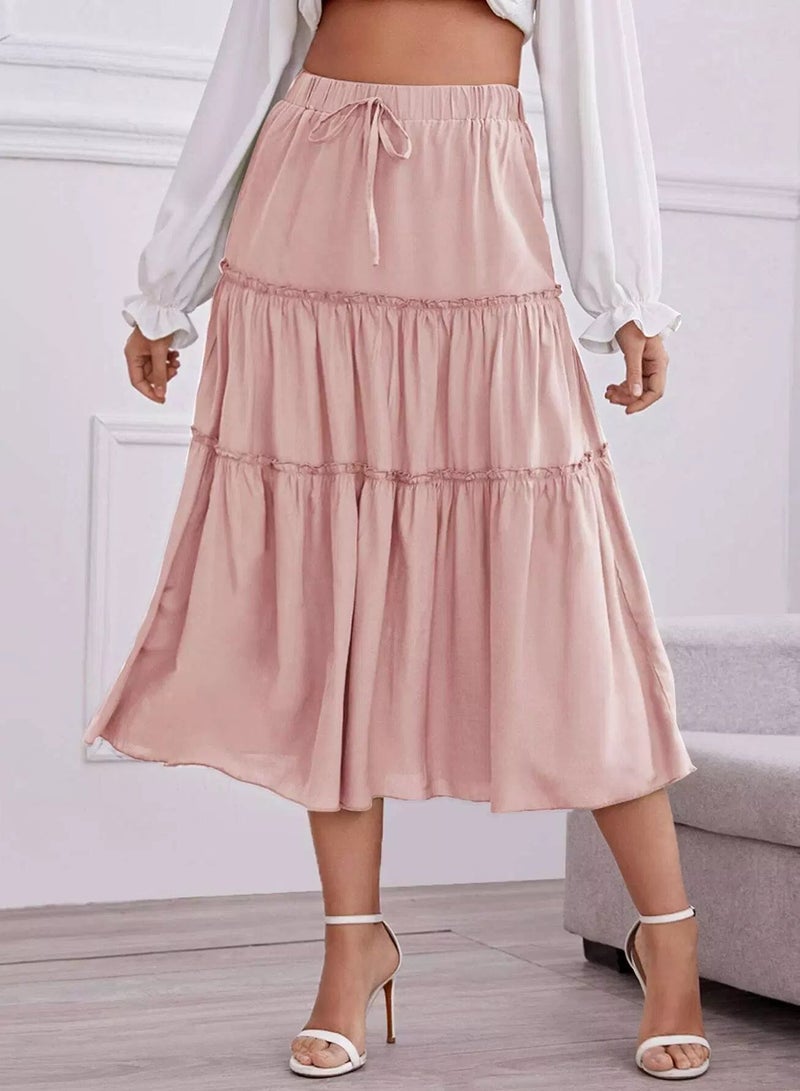Knot Front Ruffle Hem Skirt - Image 1