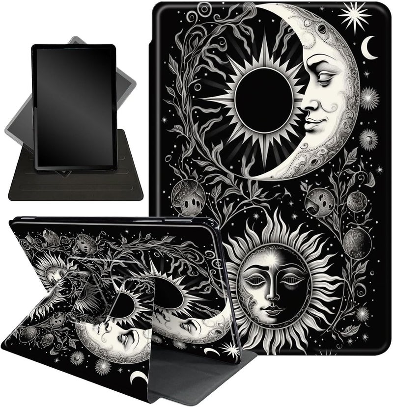 غلاف Amazon Kindle Scribe مقاس 10.2 بوصة - حامل قابل للدوران 360 درجة، غلاف واقي ذكي - تصميم Soon Moon Stars Black - Image 1