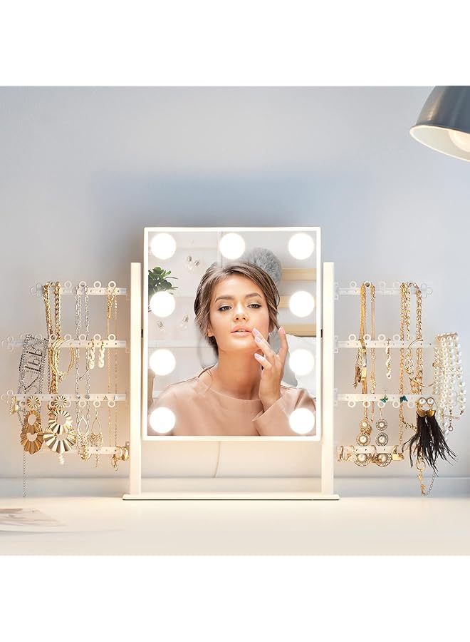 The Bros Hollywood Makeup Mirror and Necklace Stand-Holder – 360°Rotation Vanities Mirror with 9 Dimmable LED Bulbs, Tabletop with Bedroom & Cloakroom & Powder Room, Ultra-Thin Metal Frame Design  - Image 1