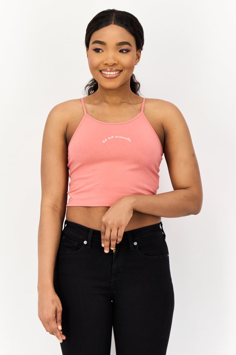 ONLY تي شيرت نسائي بلا أكمام بتصميم جرافيكي، وردي داكن - Image 1