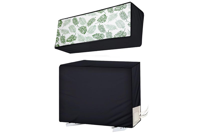 Wings Star Split ac cover for indoor and outdoor unit of 1 ton ac waterproof and dustproof Black Floral pattern KUM174 - Image 1