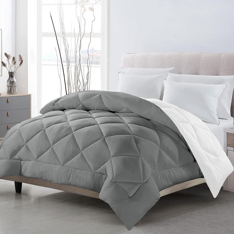 CHICERY Reversible Double Bed King Size Comforter220 GSM Microfiber Reversible AC ComforterBlanket for WinterQuilt GreyWhitePack of01