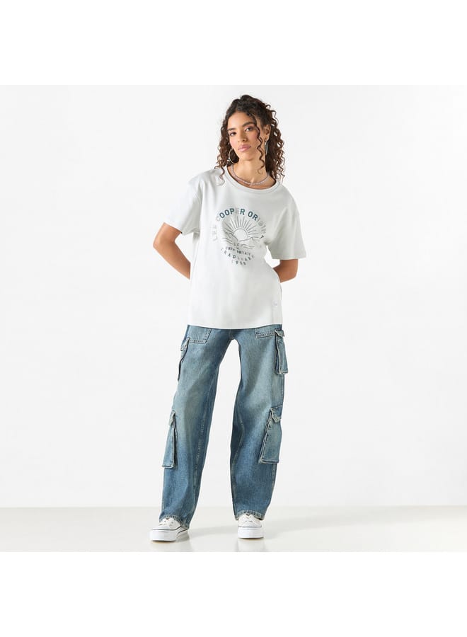 Lee Cooper Lee Cooper Printed Round Neck T-shirt with Short Sleeves - Image 2