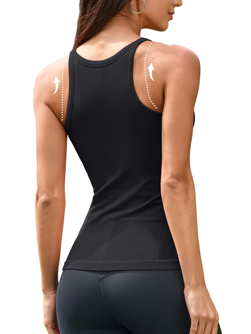 ATTRACO Athletic Ribbed Tank Tops with Built in Bra Racer Back Workout Tank Top Going Out Camisole Tops for Women Black - Image 2