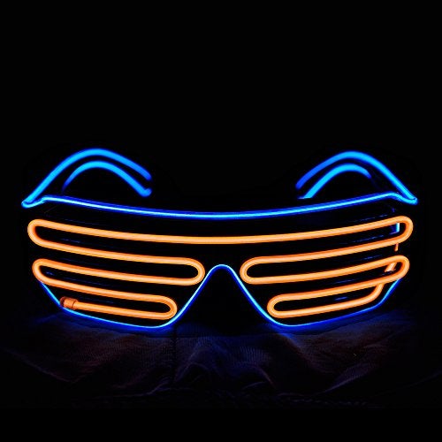PINFOX Shutter El Wire Neon Rave Glasses Flashing LED Sunglasses Light Up Costumes For 80s EDM Party RB03 Blue Orange - Image 5