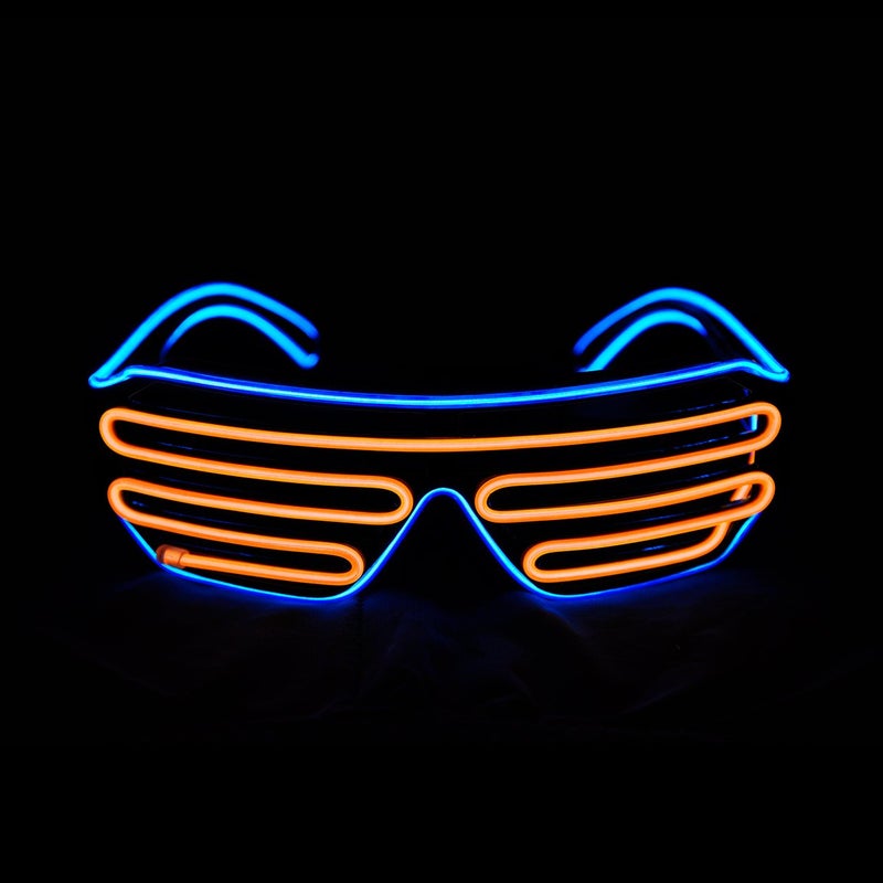 PINFOX Shutter El Wire Neon Rave Glasses Flashing LED Sunglasses Light Up Costumes For 80s EDM Party RB03 Blue Orange - Image 4