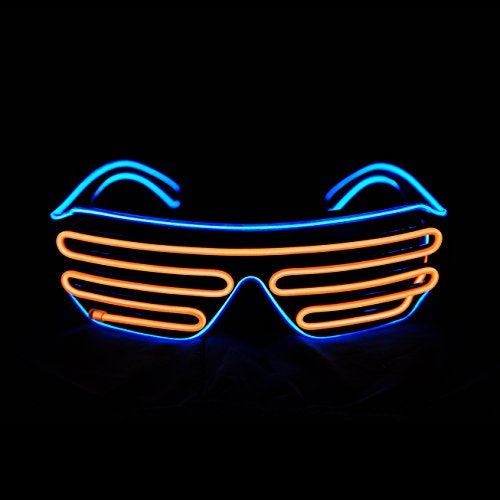PINFOX Shutter El Wire Neon Rave Glasses Flashing LED Sunglasses Light Up Costumes For 80s EDM Party RB03 Blue Orange - Image 1