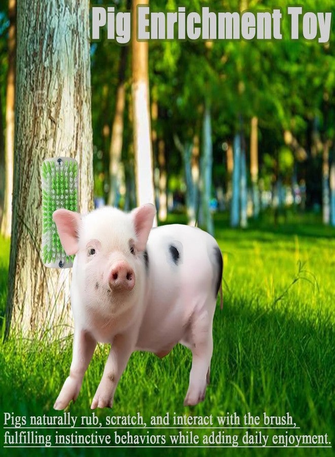 Toeloioh 4PCS Pig Enrichment Toy,2-in-1 Self-Grooming and Scratch Brush for Mini Pigs,Reduces Stress,Mini Pigs Self Cleaning Slicker Brushes,Green & White Diamond Pattern,Easy Install for Pens Barns or Yards - Image 4