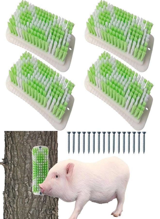 Toeloioh 4PCS Pig Enrichment Toy,2-in-1 Self-Grooming and Scratch Brush for Mini Pigs,Reduces Stress,Mini Pigs Self Cleaning Slicker Brushes,Green & White Diamond Pattern,Easy Install for Pens Barns or Yards - Image 1