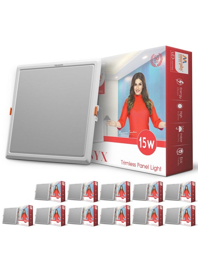 Murphy Trimless Square LED Panel Light - 15W Cool White | Glare-Free, Recessed Ceiling Downlight for Home & Commercial - Pack of 12 - Image 1