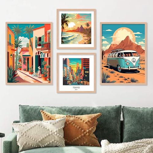 walllane Wood - Beige Colour Modern Art Painting For Living Room | Travel Painting With Frame | Painting For Wall Decoration (10 Inch X 13 Inch) Set 4 Cate- 037 - Image 1