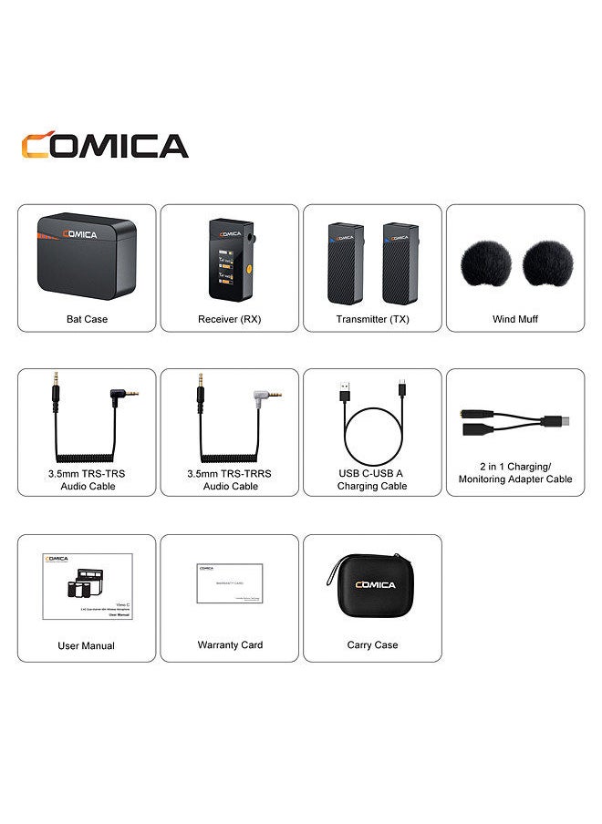 COMICA COMICA Vimo C3 Wireless Microphone System with 1 Receiver & 2 Microphones 200M Transmission Range 4 Level Adjustable Speed  - Image 4