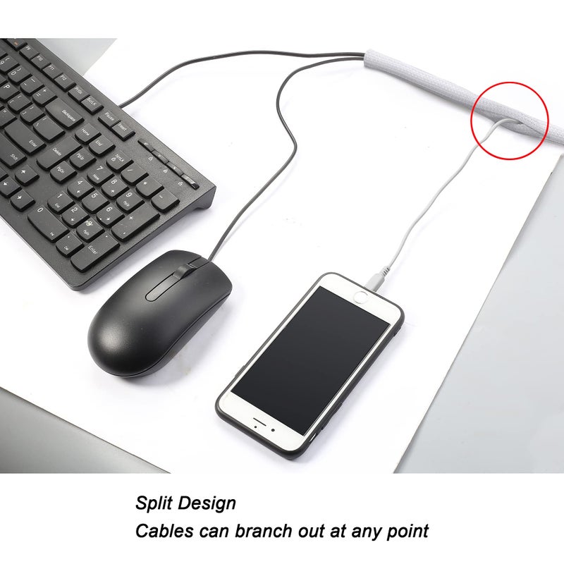 CrocSee 10ft - 1/2 inch Braided Cable Management Sleeve Cord Protector - Self-Wrapping Split Wire Loom for TV/Computer/Home Theater/Engine Bay - White - Image 3