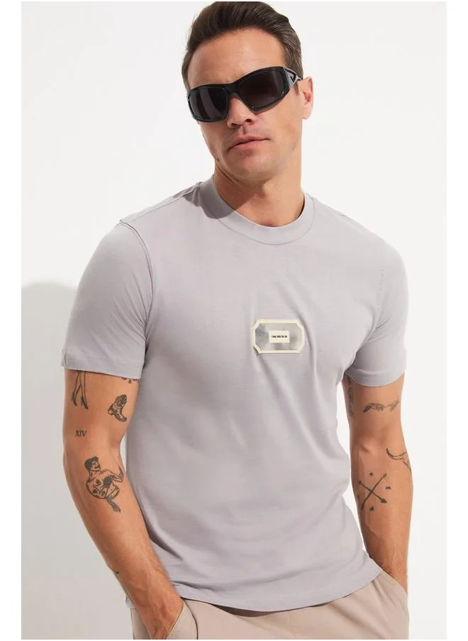 JUNE June Men Regular Fit Printed Crew Neck Tshirt Grey